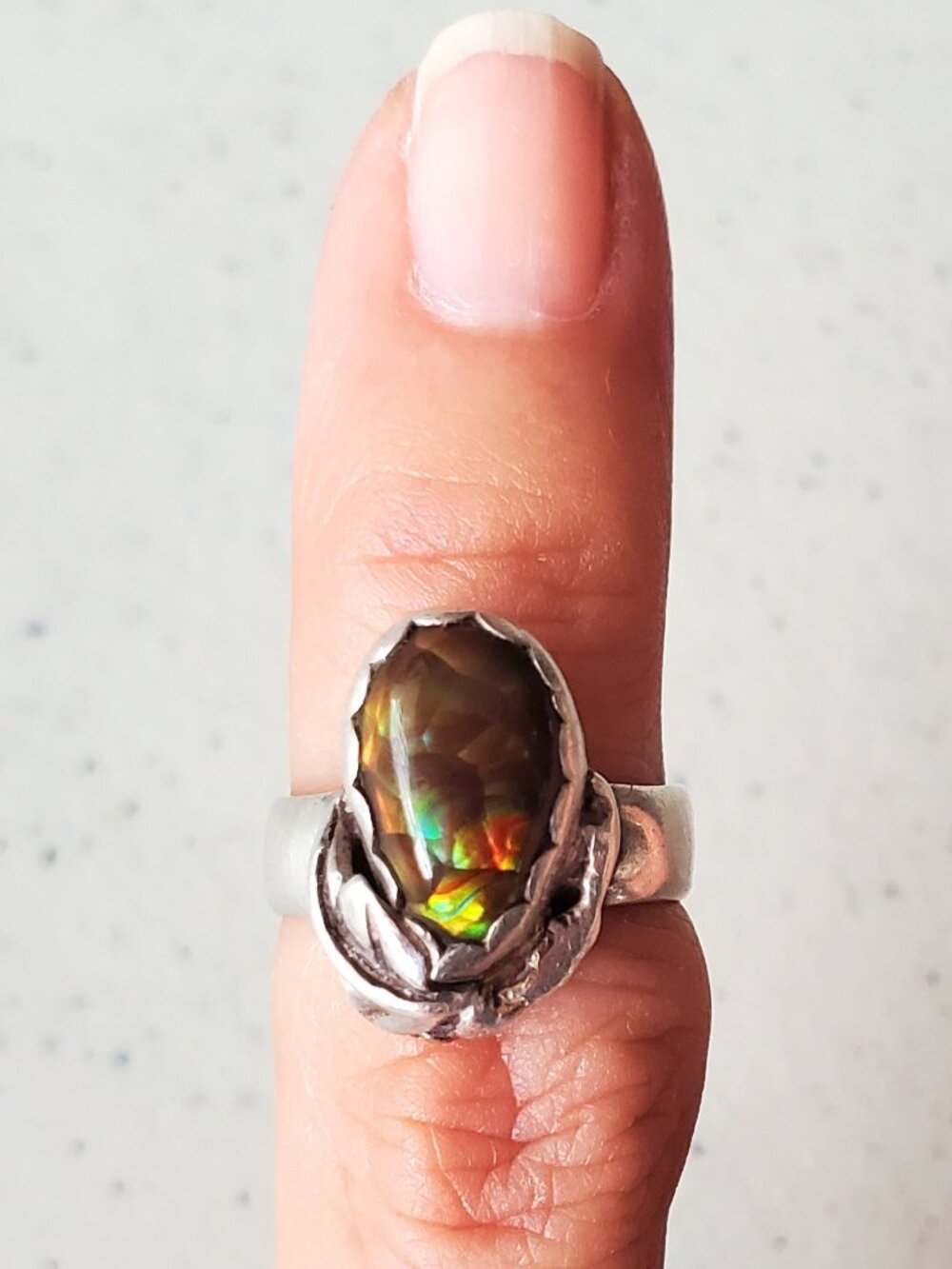Oregon Fire Opal Pinkie Ring, Sterling Silver